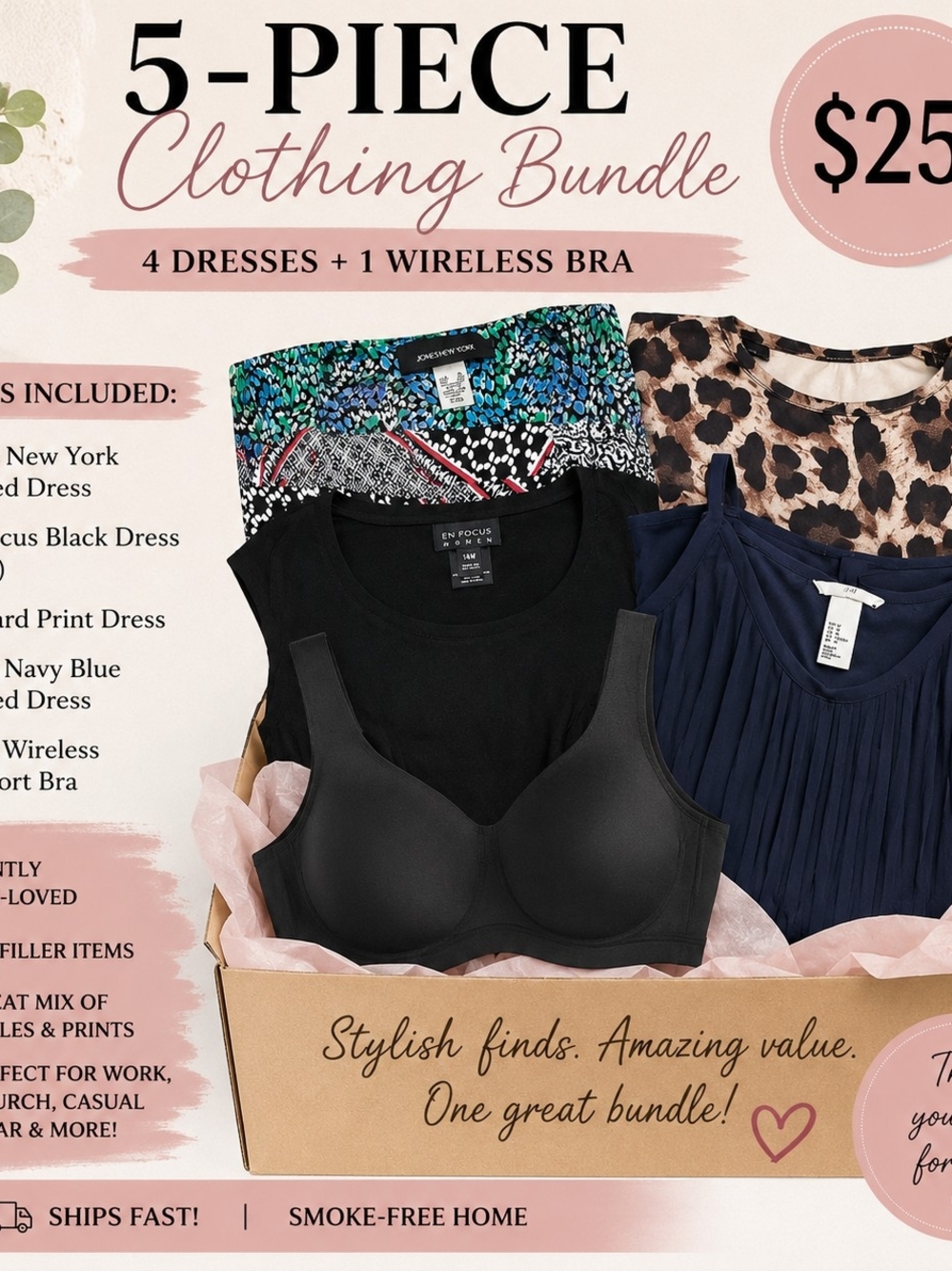 5-Piece Clothing Bundle (4 Dresses & 1 Bra)